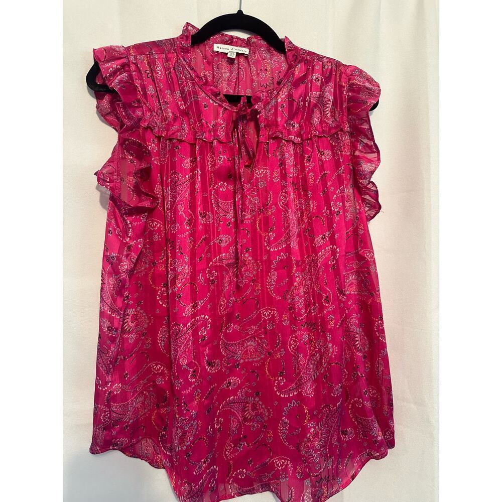 Maison d' Amelie beautiful sleeveless pink sheer blouse sz S paisley boho